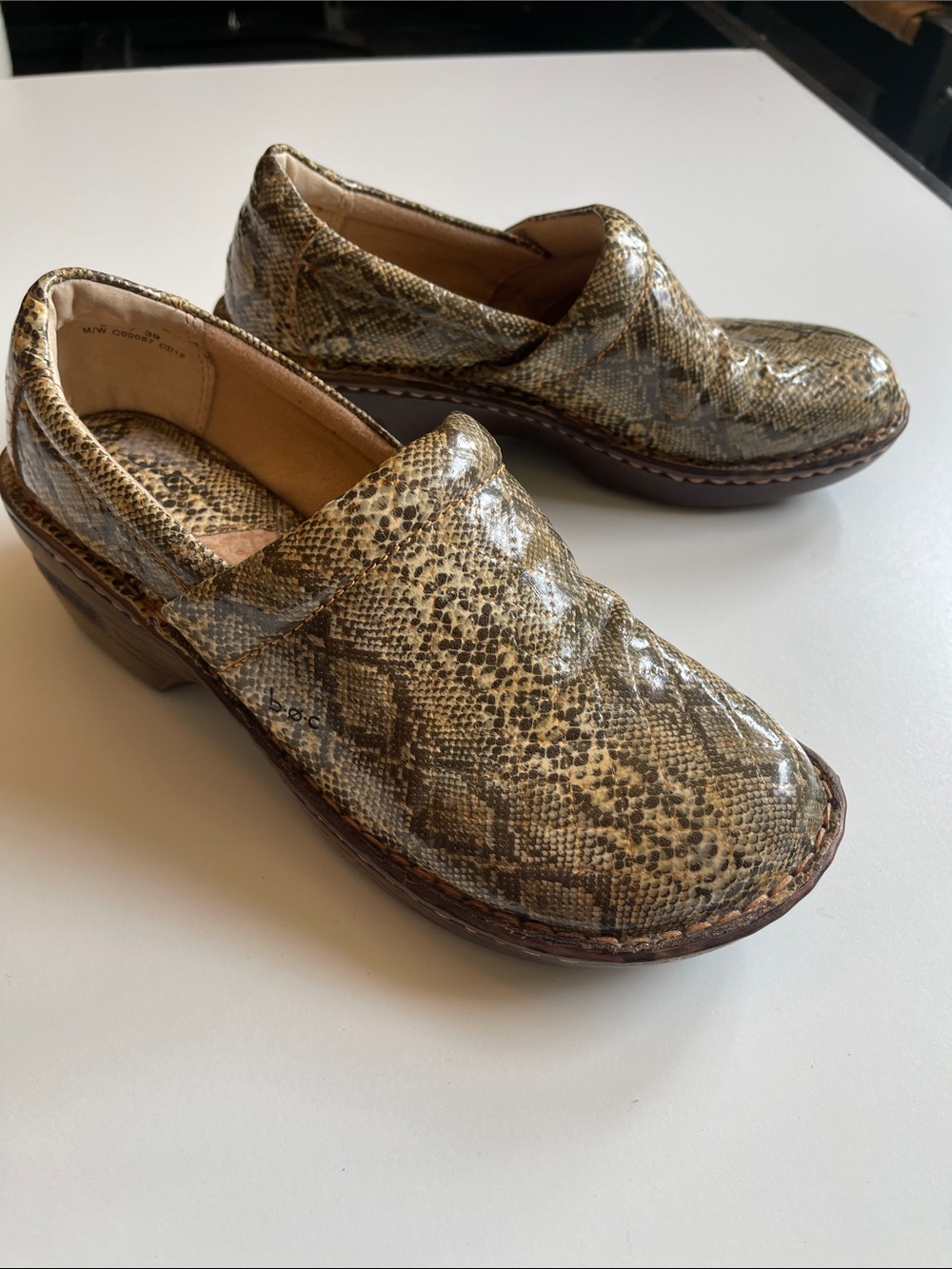 B.O.C. Women's Clogs in Snake Print Brown Born Concept Size 8